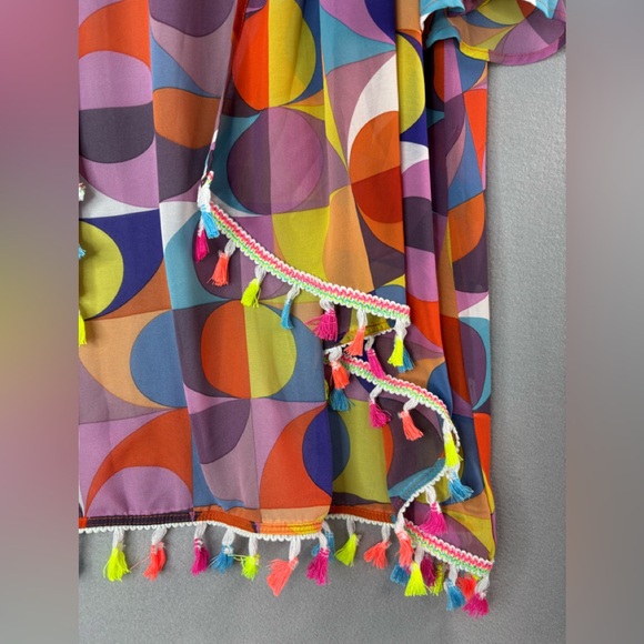 Emery Rose 1X Swim Coverup Colorful Geometric Kimono with Tassels - Picture 2 of 9